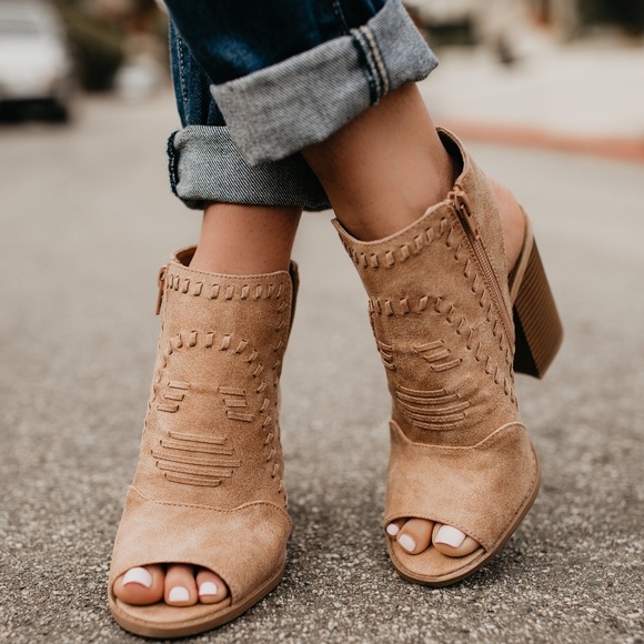 SEE NEW LISTING ✨ Peep Toe Bootie - TAN - Picture 3 of 7